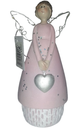 Girl angel holding a heart with light, large 18cm