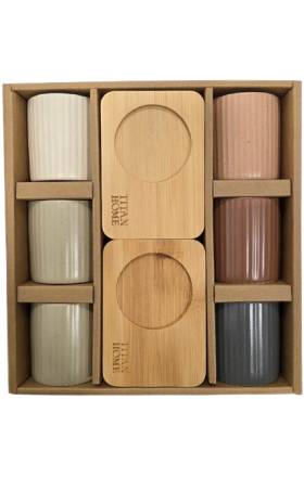 Սուրճի բաժակներ, բամբուկի ափսեյով, 6 հատ, 6 գույն, COF-500