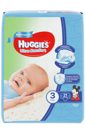 Подгузники "Huggies Ultra Comfort"  N3 5-9кг, 21 шт
