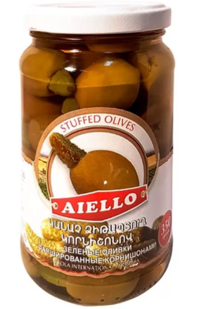 Оливки Aiello зеленные с корнишонами 350г 