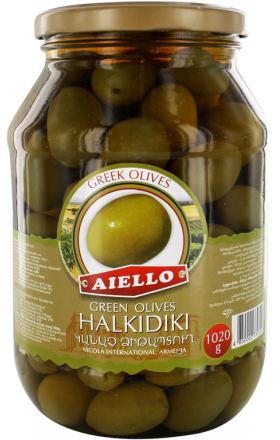 Green olives wit pit "Aiello Halkidiki" 1020g 
