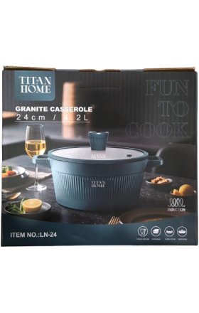 Casserole pot, granite coating, striped, “TITAN HOME”, with silicone lid, 24 cm, 4.2 L, LN-24