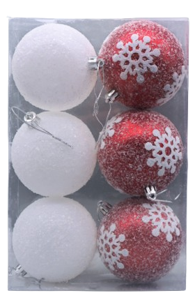 Ёлочная игрушка "Шар" красно-белый, с хлопьями 8см 12шт