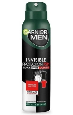Дезодорант Garnier Mineral, мужской, черный, белый, 72 ч, 150 мл