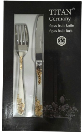 6 knives and 6 forks with golden floral design