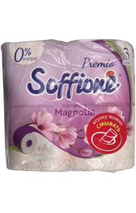 Զուգարանի թուղթ «Soffione» Romantica Magnolia, 3 շերտ, 4 հատ