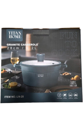 Casserole pot, granite coating, striped, “TITAN HOME”, with silicone lid, 28 cm, 6.2 L, LN-28