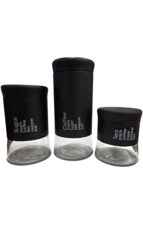 Տարաների հավաքածու (3 հատ), ապակյա և մետաղյա, սև, AV-8268