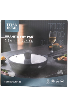 Frying pan, 1 handle, striped, “TITAN HOME”, granite coating, black, 28 cm, 2.45 L, LNF-28