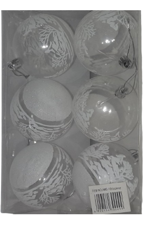 Տոնածառի խաղալիք «Գունդ»  սպիտակ թափանցիկ 8սմ 6հատ