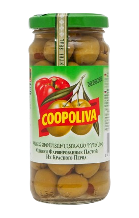 Оливки зеленые с перцем "Coopoliva" 235г