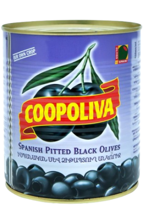 Оливки черные без косточки "Coopoliva" 850г