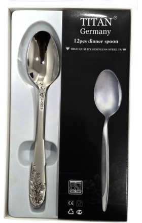 12 dinner spoons, silver-colored, with floral design