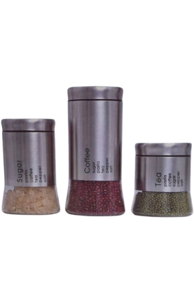 Container set (3 pcs), glass and metal, AV-8266