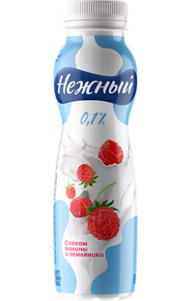 Йогурт питьевой с малиной и земляникой "Campina Нежный" 285г, жирность: 0.1%