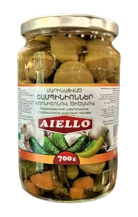 Champignon mushrooms with pepper and gherkin Aiello 700g