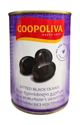 Оливки черные без косточки "Coopoliva" 385г 