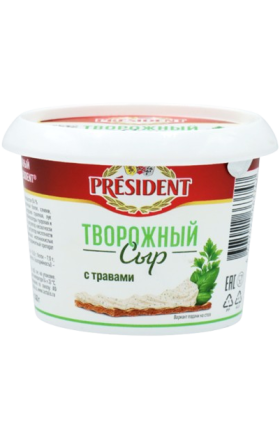 Творожный сыр «Президент» с зеленью, 140 г