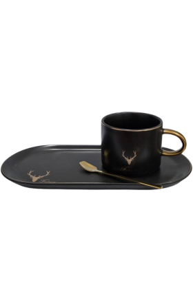 Թեյի բաժակ օվալաձև ափսեով և մետաղյա գդալով (մեկական), մոդել AV-11634