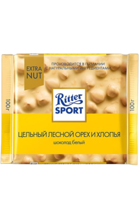 Շոկ. սալիկ «Ritter Sport» սպիտակ ամբողջական պնդուկով 100գ
