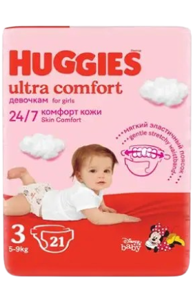 Подгузники "Huggies" Ultra Comfort N3, 5-9 кг 21 шт.